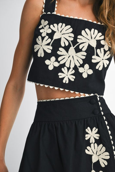 Floral Embroidered Midi Skirt Set