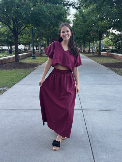 End Zone Midi Skirt Set- Garnet