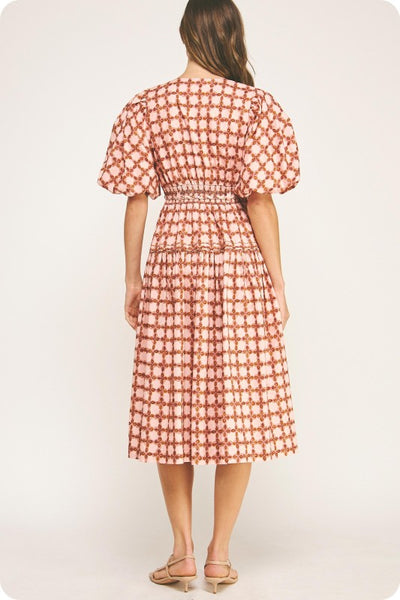 Chainlink Puff Sleeve Midi Dress