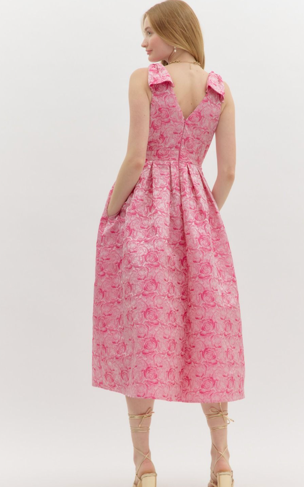 Pink Floral Cocktail Midi Dress