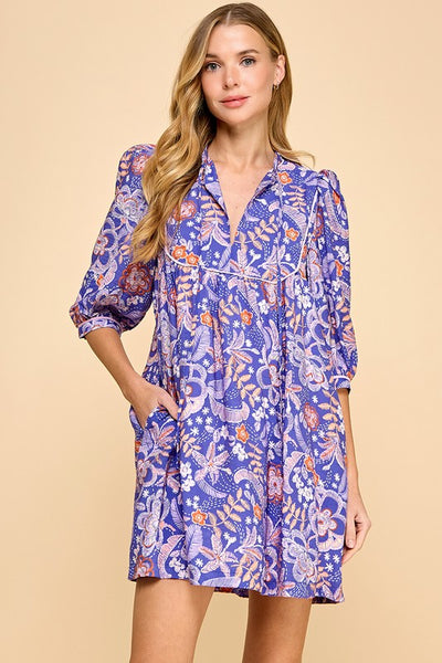 Purple And Orange Floral Print Dress