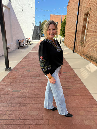 Black Embroidered Color Detail Top