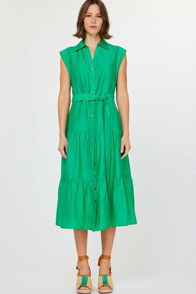 Green Button Down Tiered Midi Dress