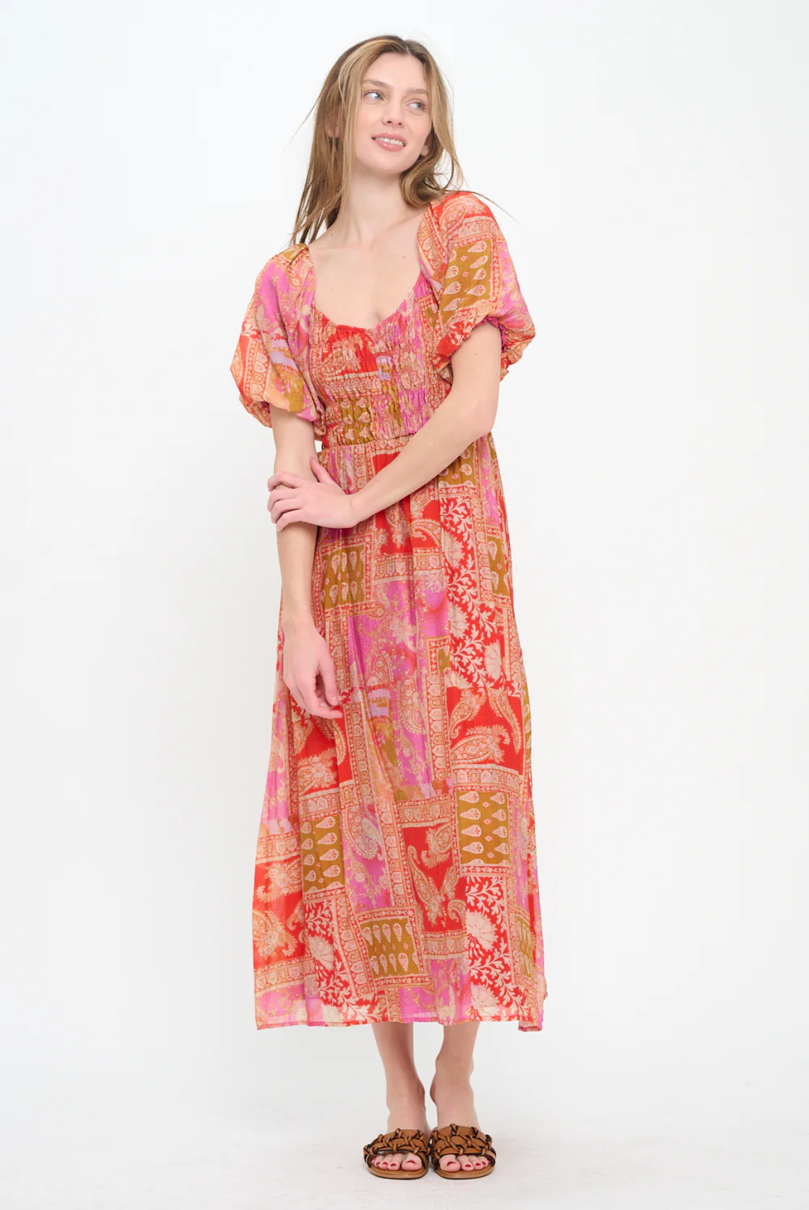 Mediterranean Majesty Puff Sleeve Dress