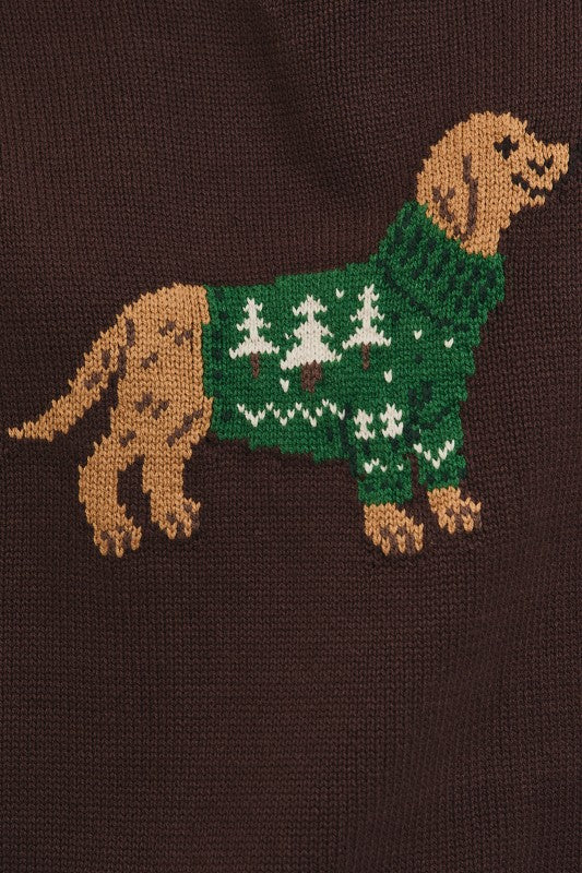 Brown Crew Neck Dog Sweater