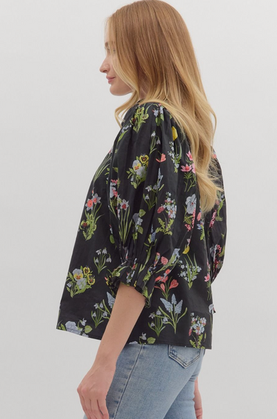 Botanical Print Black Top