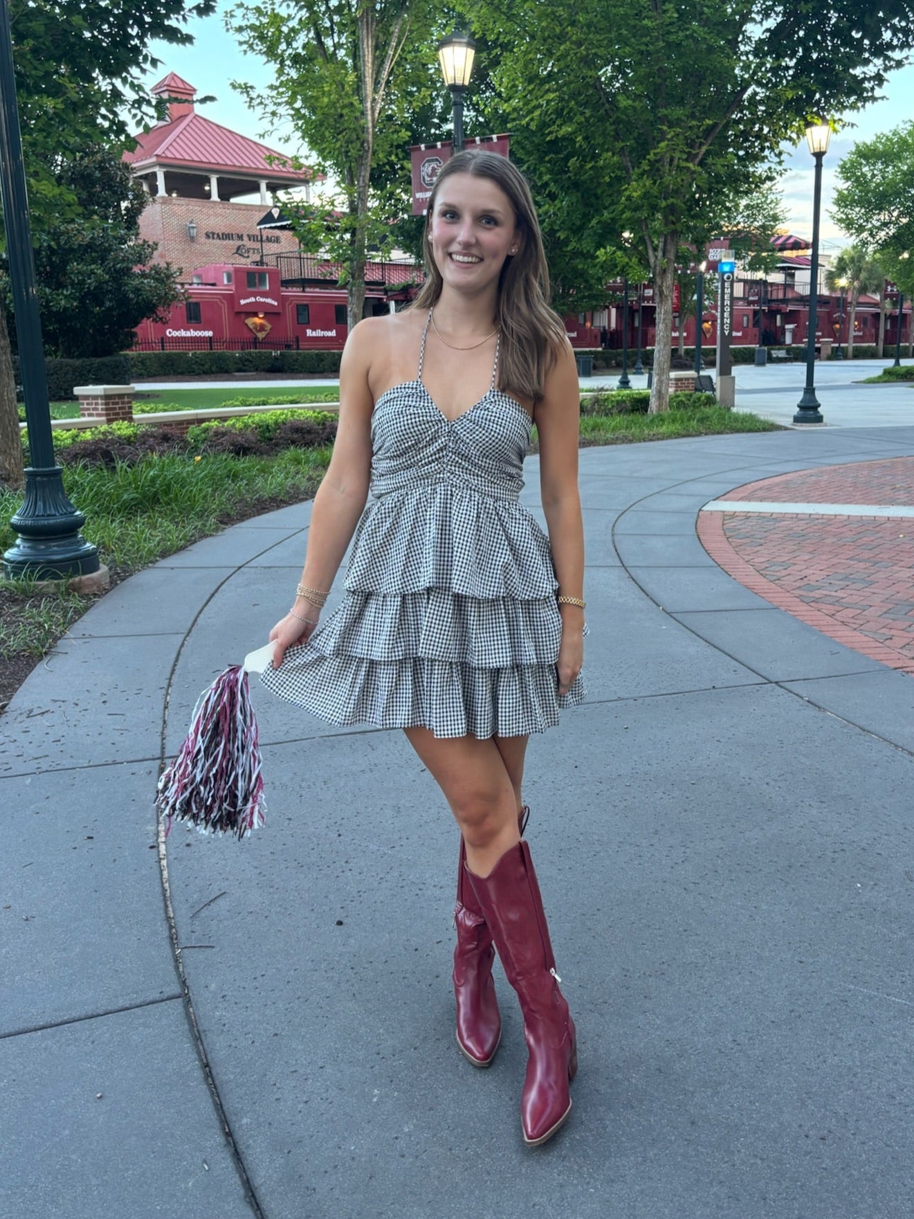 Gingham Halter Tiered Mini Dress