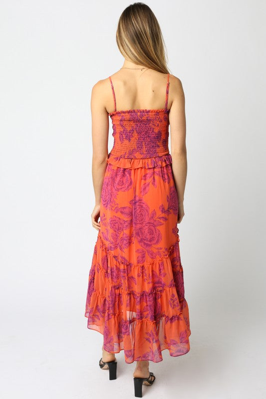 Jane Ruffled Dress- Orange/Purple