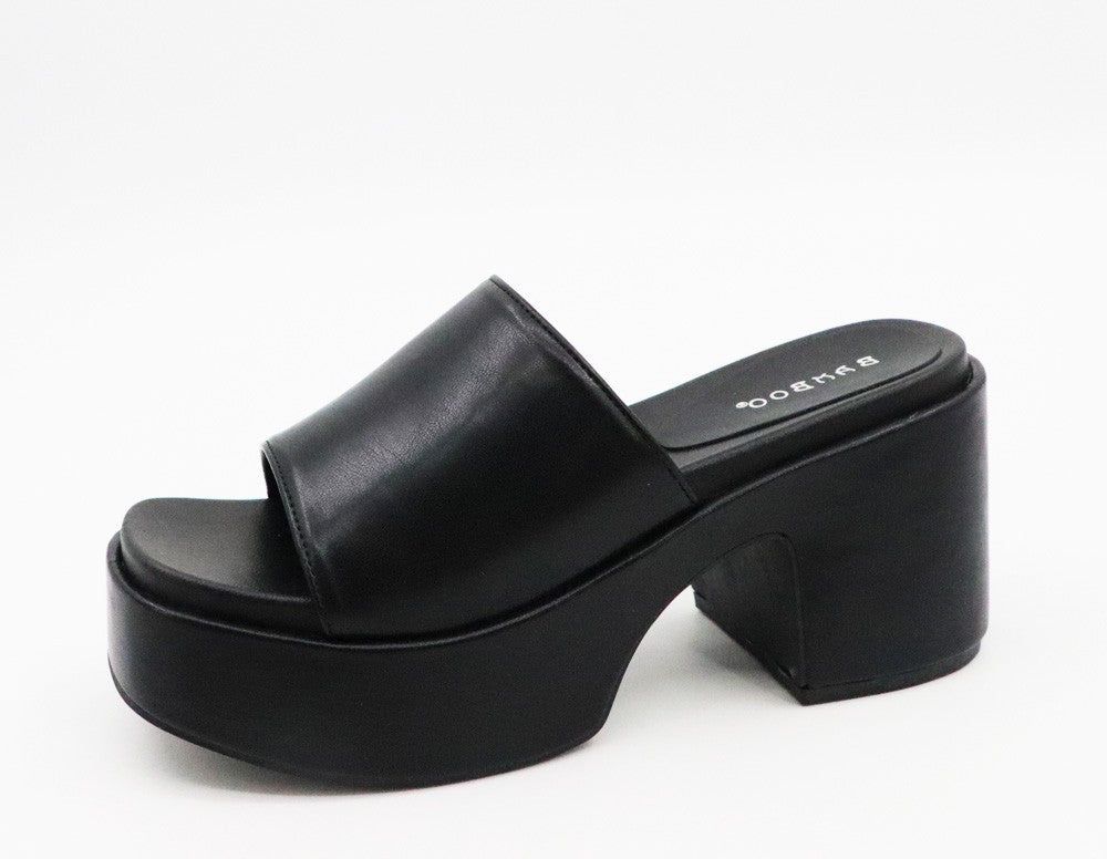 Chunky Heel Black Slide- Black