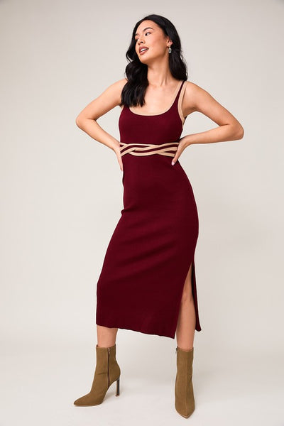 Garnet Contrast Rib Midi Dress