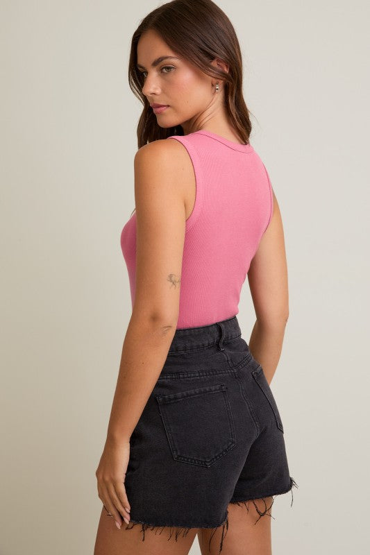 High Neck Tank Bodysuit- Berry