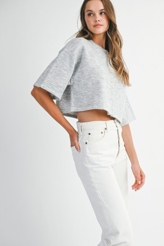 Casual Knit Cardigan Top- Grey