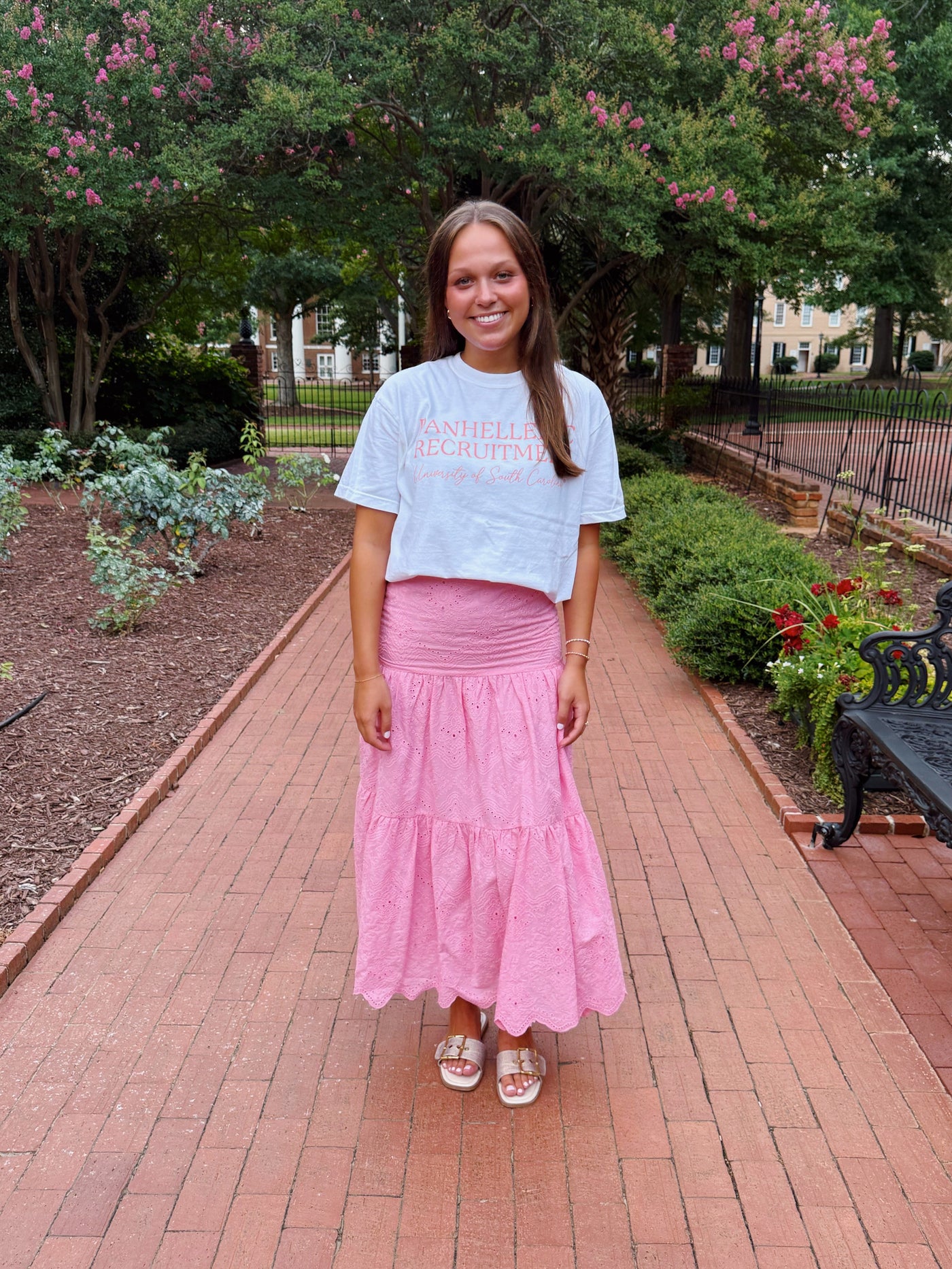 Bright Pink Embroidered Maxi Skirt