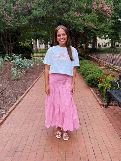 Bright Pink Embroidered Maxi Skirt