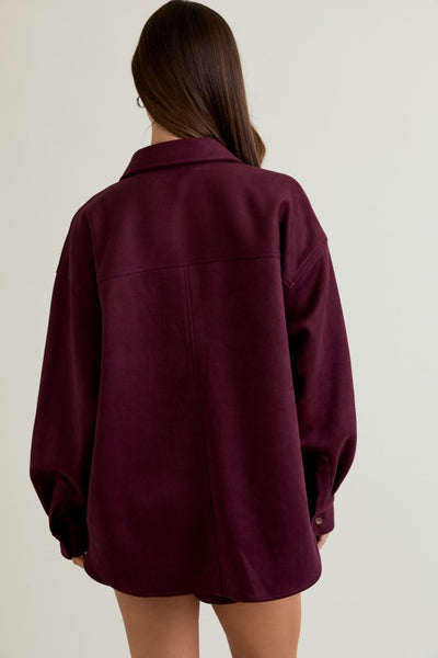 Burgundy Long Sleeve Oversized Suede Shacket