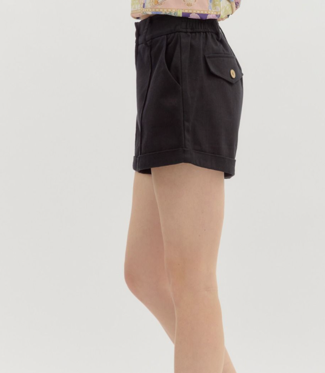 Black High Waisted Pin Tuck Shorts