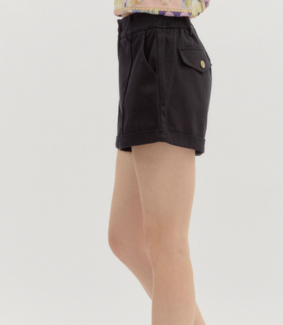 Black High Waisted Pin Tuck Shorts