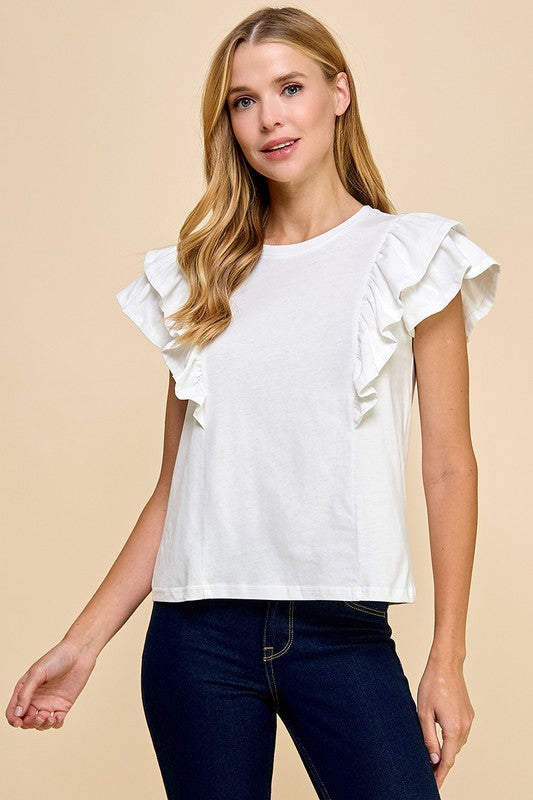 White Ruffled Shoulder Top