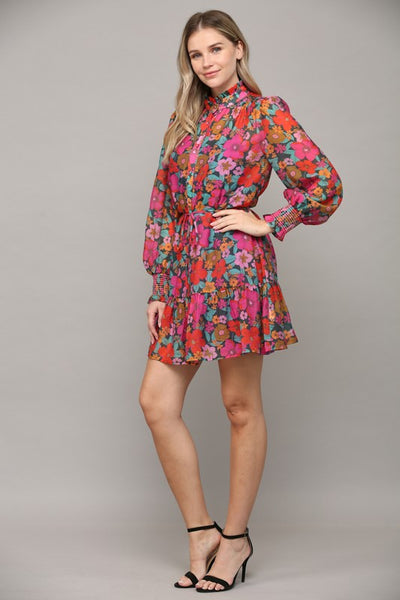 Deep Tone Floral Long Sleeve Dress by Fate
