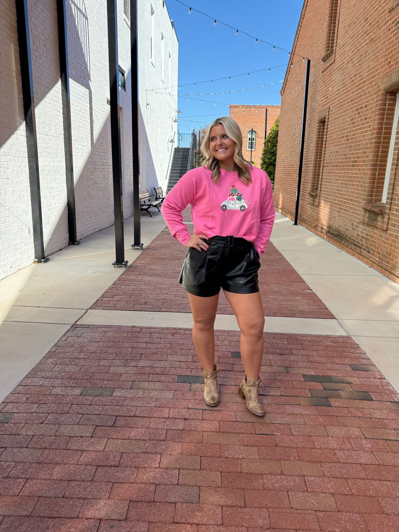 Pink Christmas Car Sweater