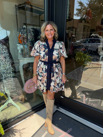 Navy Floral Button Down Mini Dress