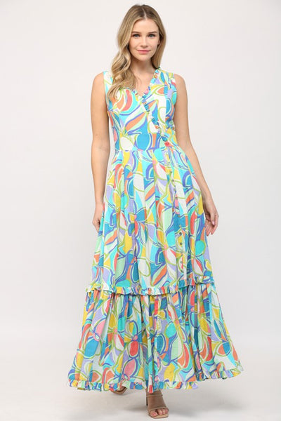 Colorful Abstract Floral Maxi Dress by Fate