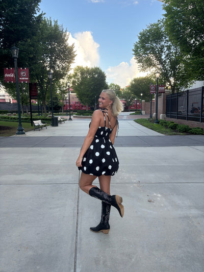 Black Polka Dot Bubble Hem Mini Dress