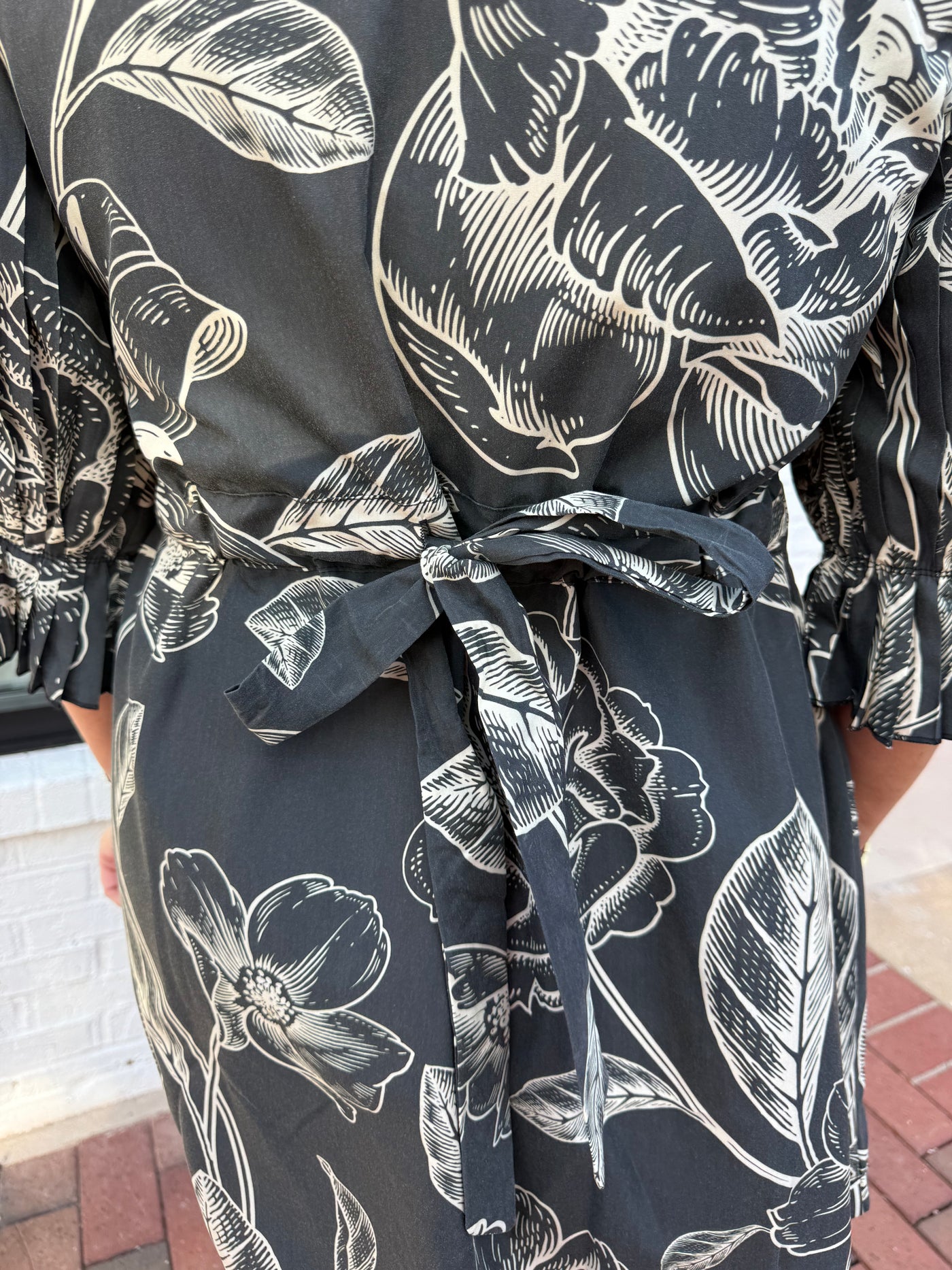 Black Floral Print Ruffle Trim Mini Dress