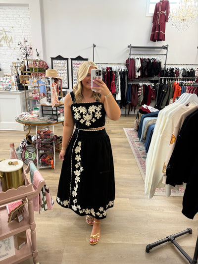 Floral Embroidered Midi Skirt Set