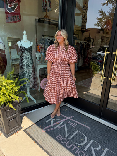Chainlink Puff Sleeve Midi Dress