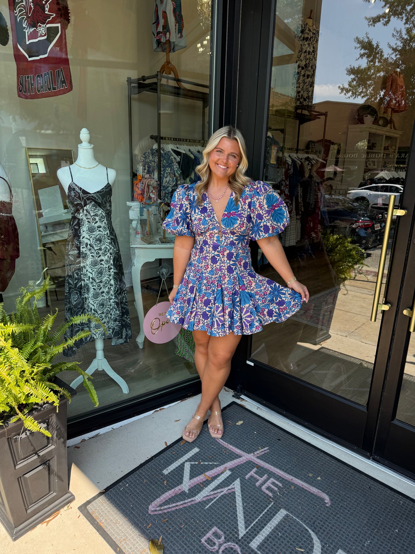 Cream and Purple Floral Mini Dress
