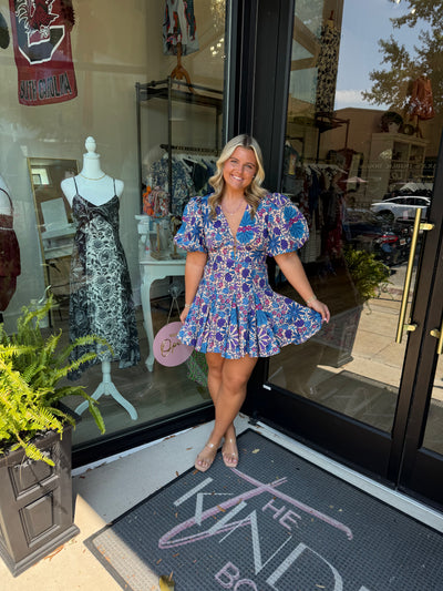 Cream and Purple Floral Mini Dress