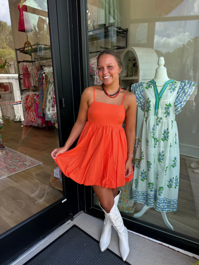 Orange Spaghetti Strap Bubble Mini Dress