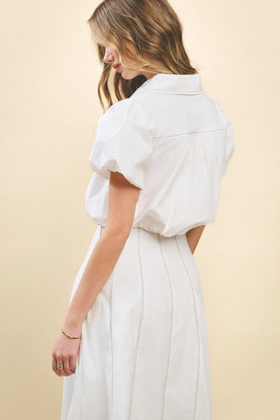 Bubble Sleeve Contrast Stitch Top