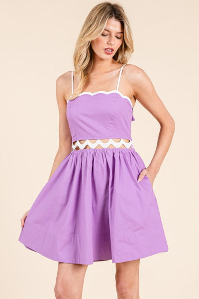 Purple Scallop Detail Wave Lace Mini Dress
