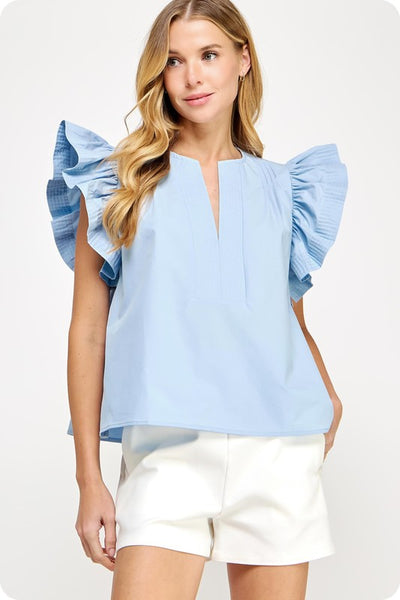 Light Blue Flutter Sleeve Top