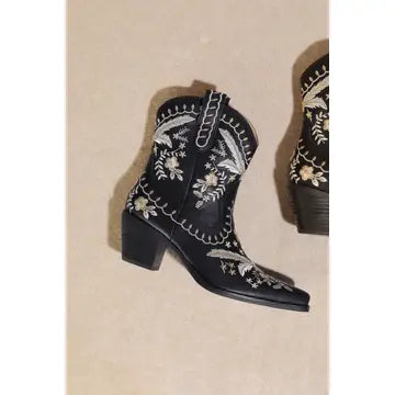 Floral Embroidered Boot- Black