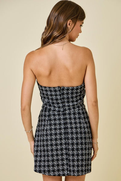 Black Tweed Strapless Mini Dress