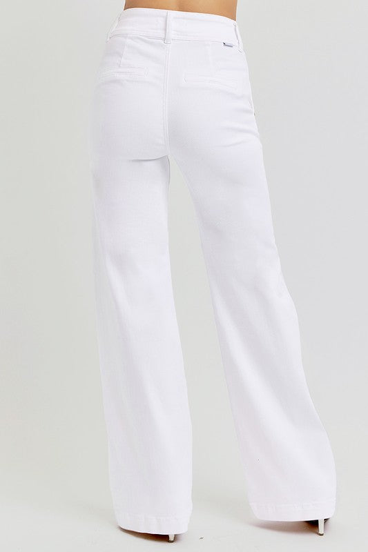 Tummy Control High Rise Wide Leg Jeans- White