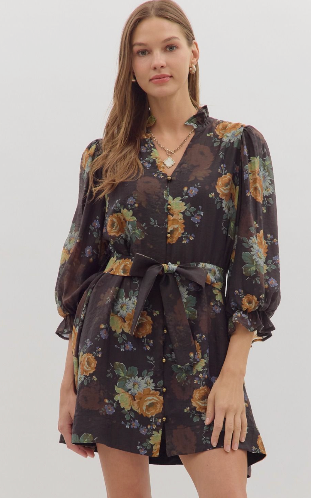Chocolate Floral Print Mini Dress