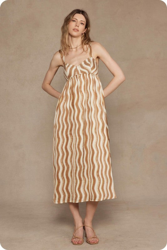 Wavy Striped Satin Midi Dress
