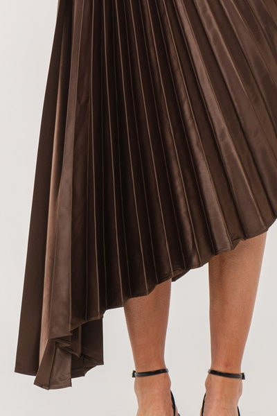 Pleated One Shoulder Mykonos Dress- Chocolate
