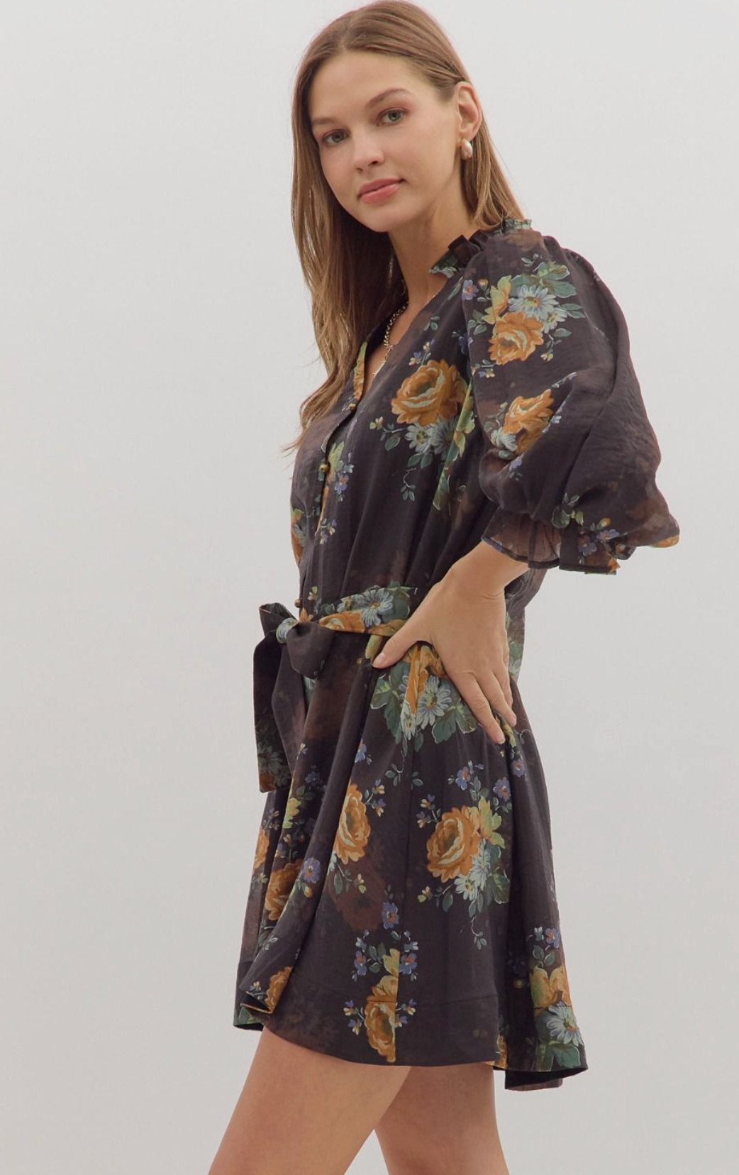 Chocolate Floral Print Mini Dress