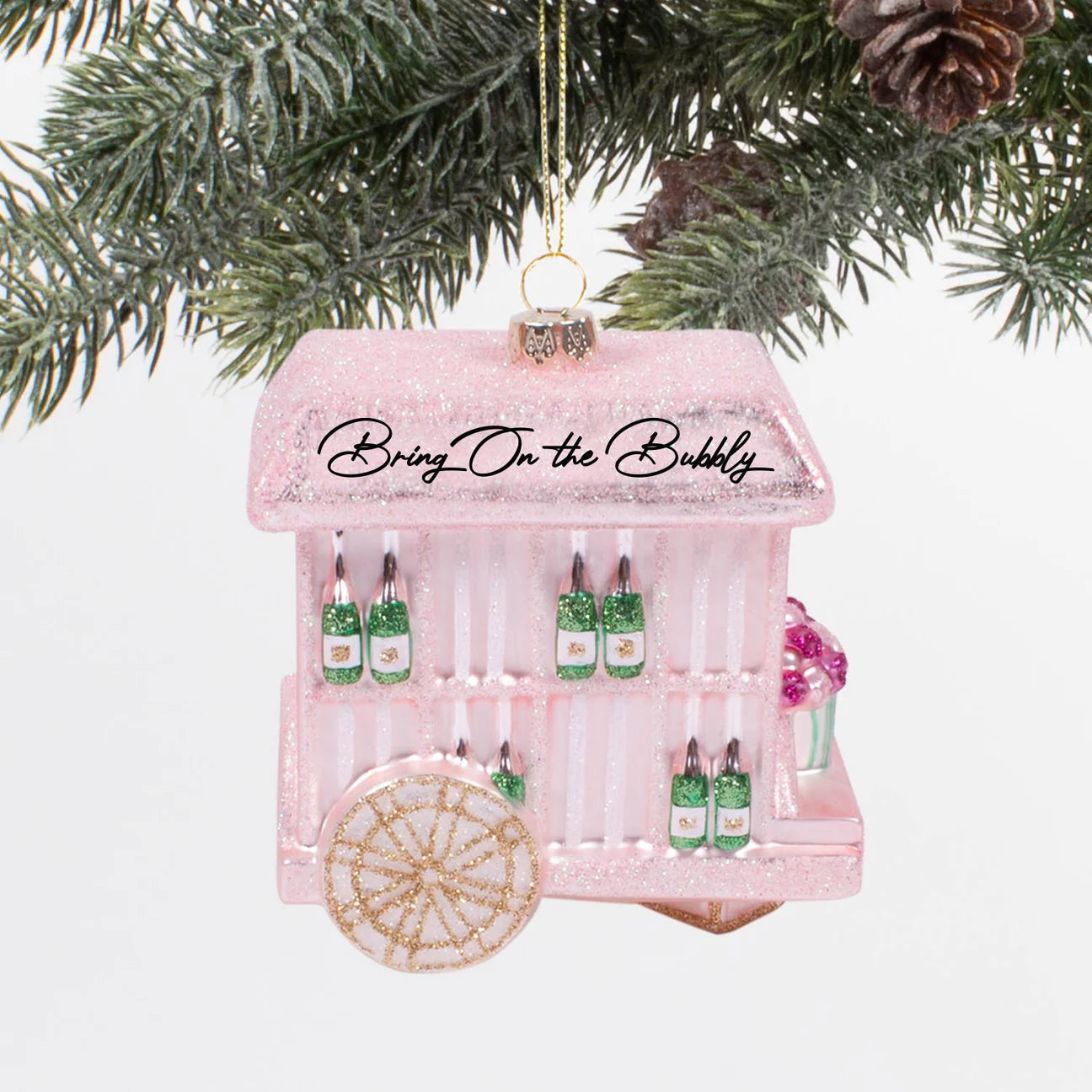 Bubbly Cart Glass Ornament
