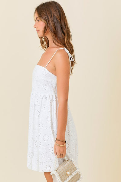 White Eyelet Bubble Hem Mini Dress