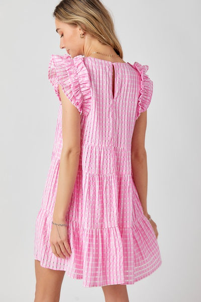 Flutter Sleeve Tier Dress- Pink