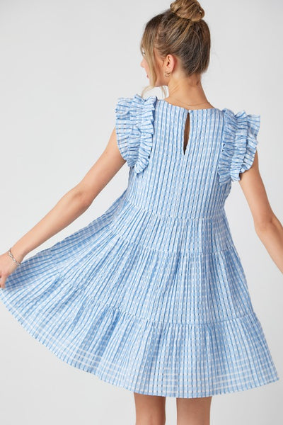 Flutter Sleeve Tier Dress-Blue