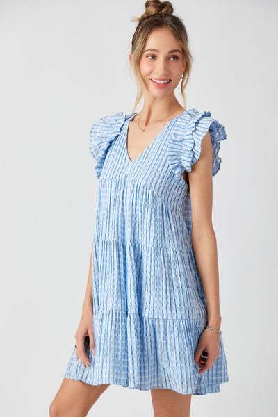 Flutter Sleeve Tier Dress-Blue