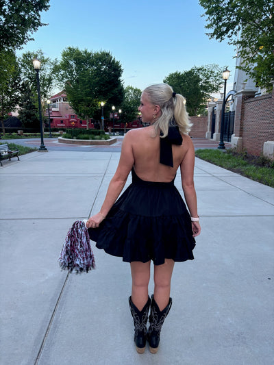 Halter Neck Tiered Mini Dress- Black