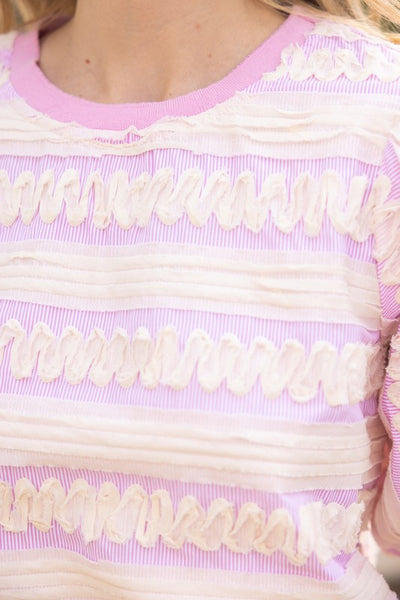 Pink Raw Edged Contrast Textured Top